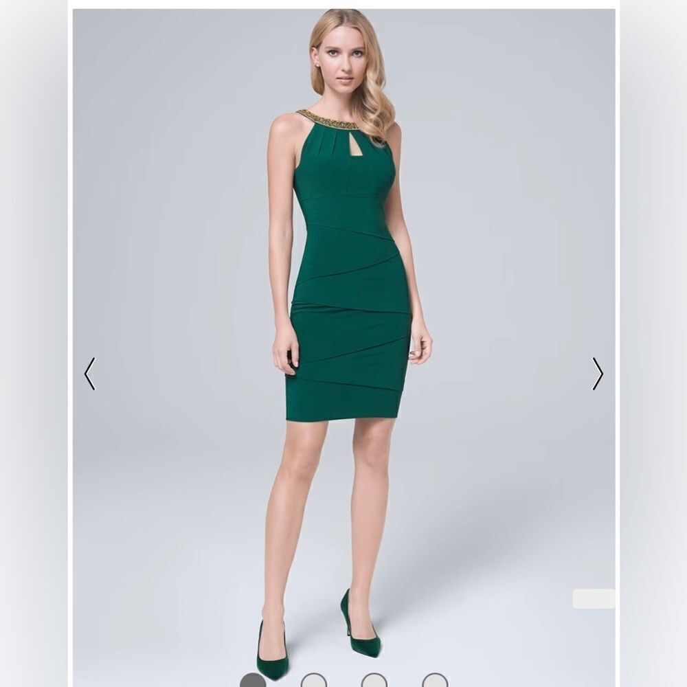White House Black Market NWT Sz 14 emerald Instantly Slimming Beaded Nec…